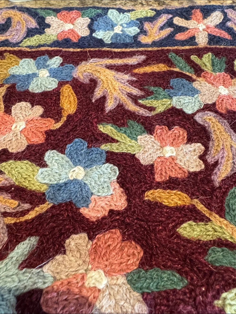 Kashmiri Wool Floral Crewel Embroidered Pillow Cover 16 X 16” NWOT